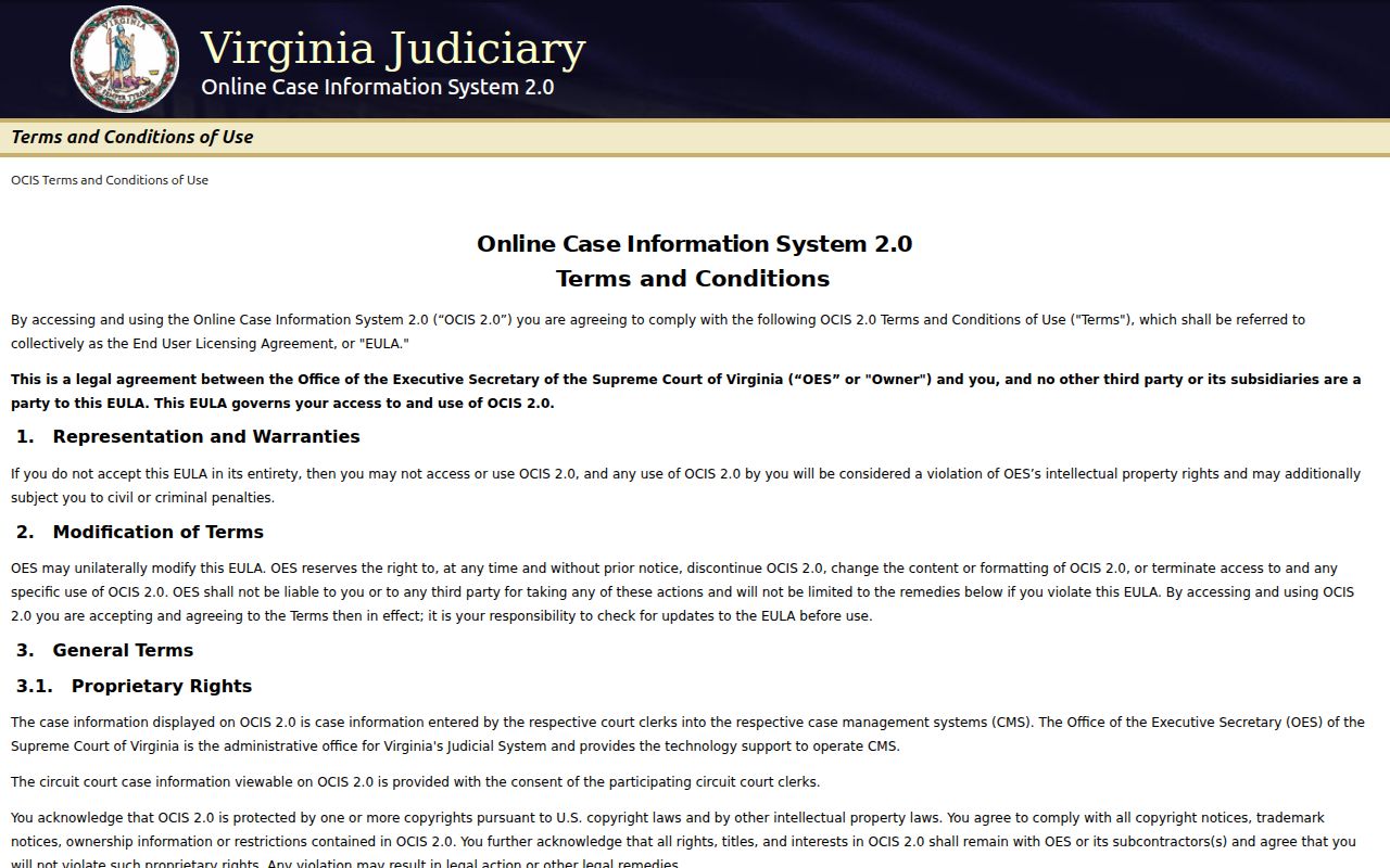 Stafford County warrant search using Virginia OCIS public case information