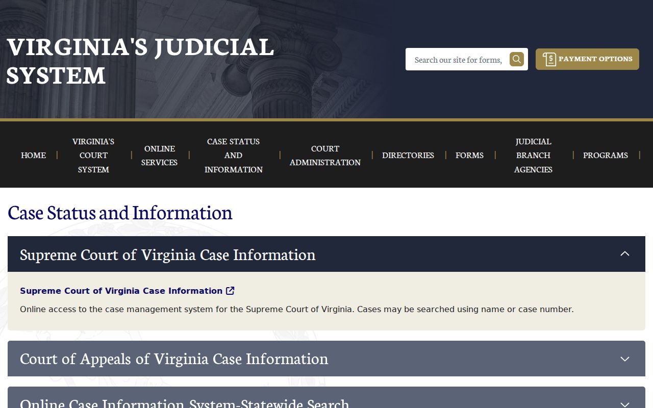 Stafford County warrant check context from Virginia court case-information page