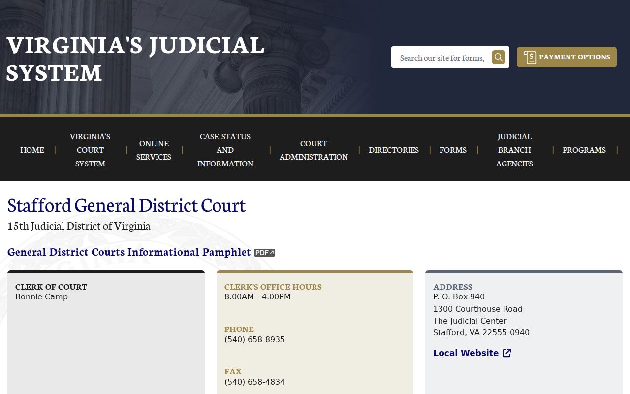 Stafford County bench warrant and General District Court information