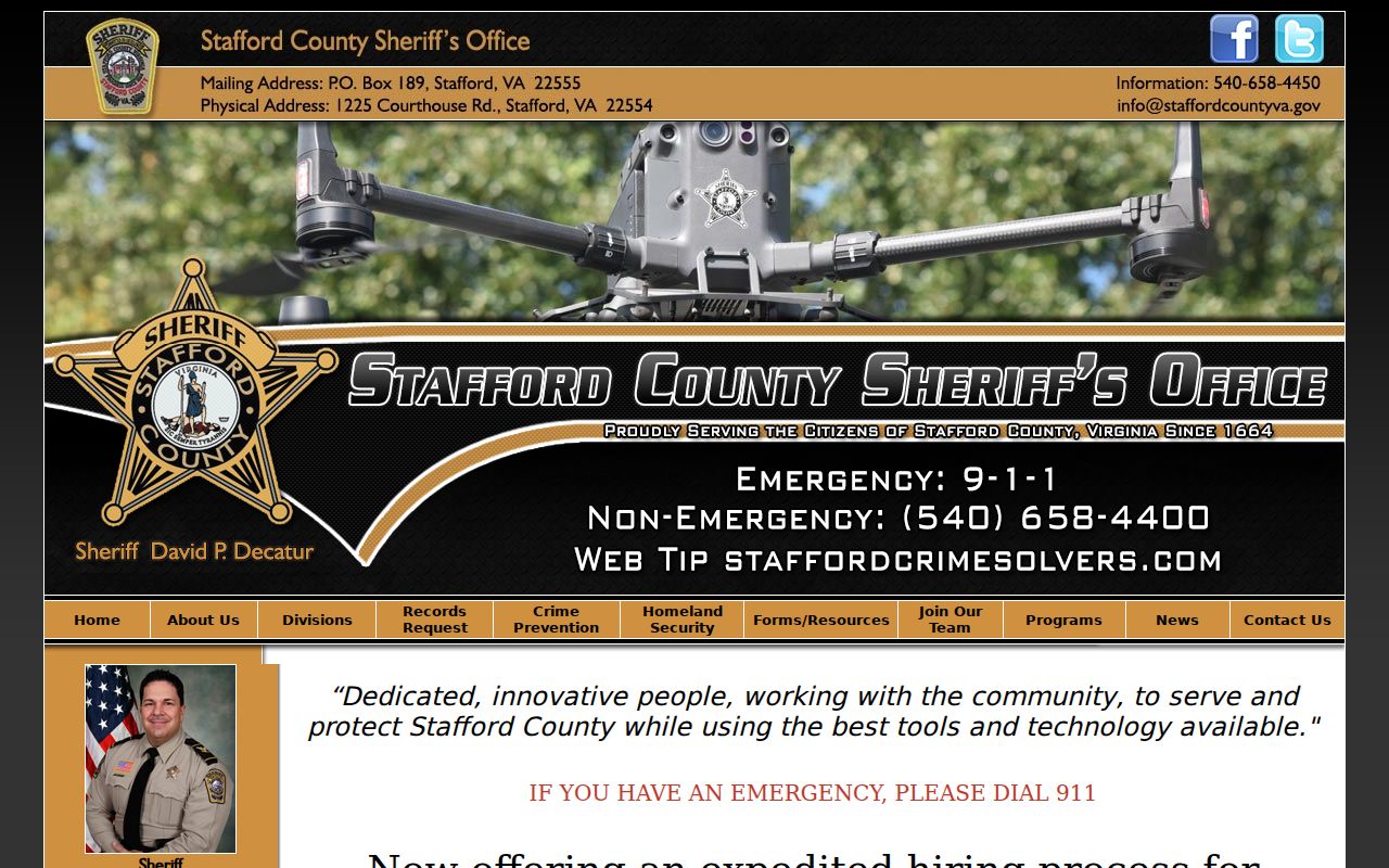 Stafford County Sheriff warrant records and agency home page