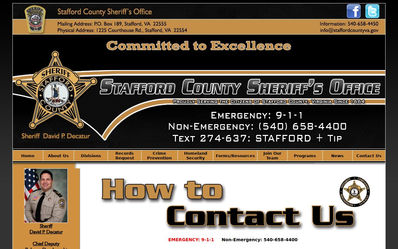 Stafford County active warrant confirmation through the Sheriff’s Warrant Section